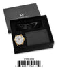 37448-Gold/White Vegan Leather Band Watch, Card Clip, Polarized Sunglass in G-2028 Gift Box