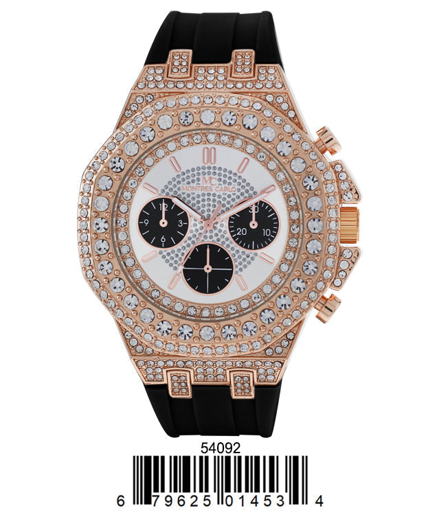 5409-Montres Carlo CZ Stone Case Watch With Silicone Band