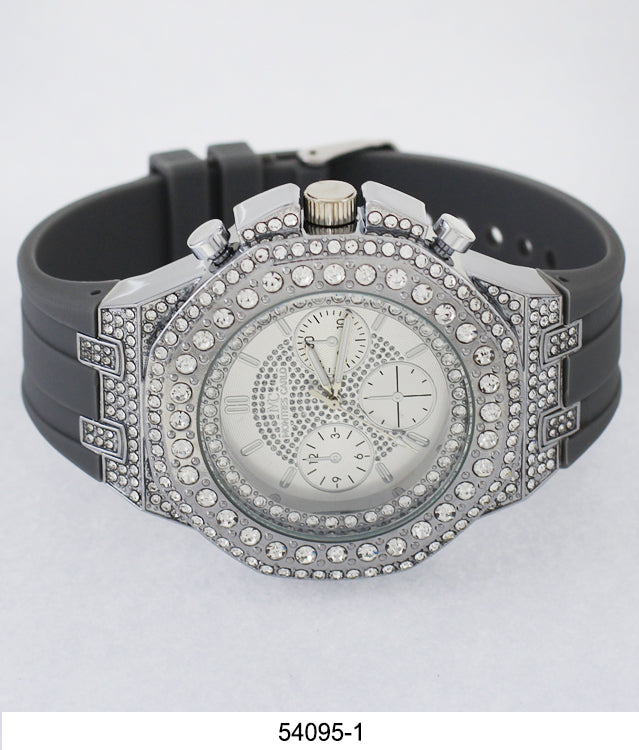 5409-Montres Carlo CZ Stone Case Watch With Silicone Band