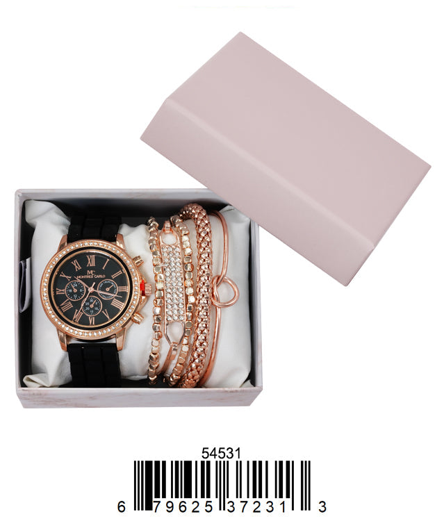 5453-JB31 Gift Boxed Rubber Band Watch with Jewelry Sets