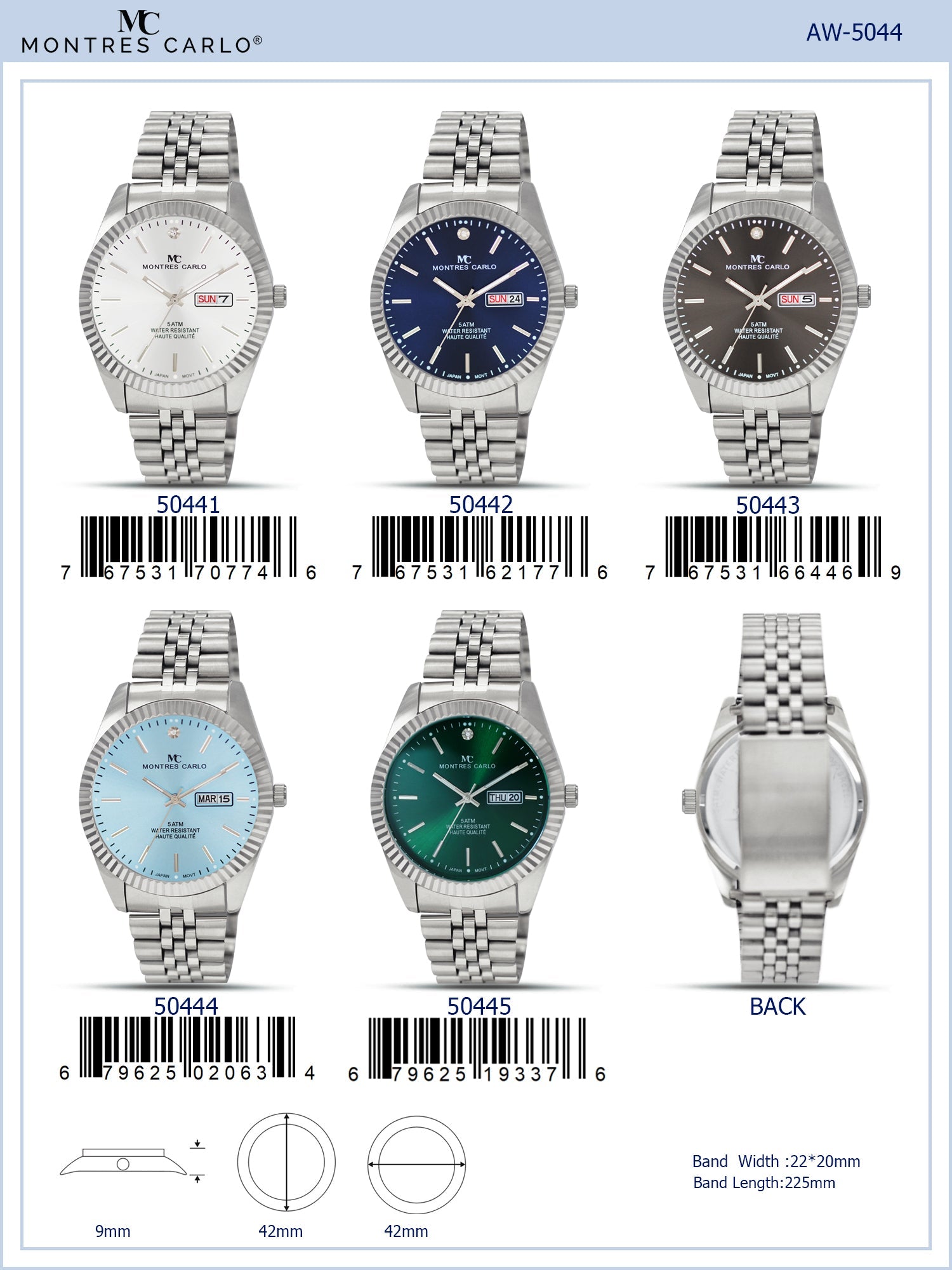 5044 - Metal Band Day and Date Watch
