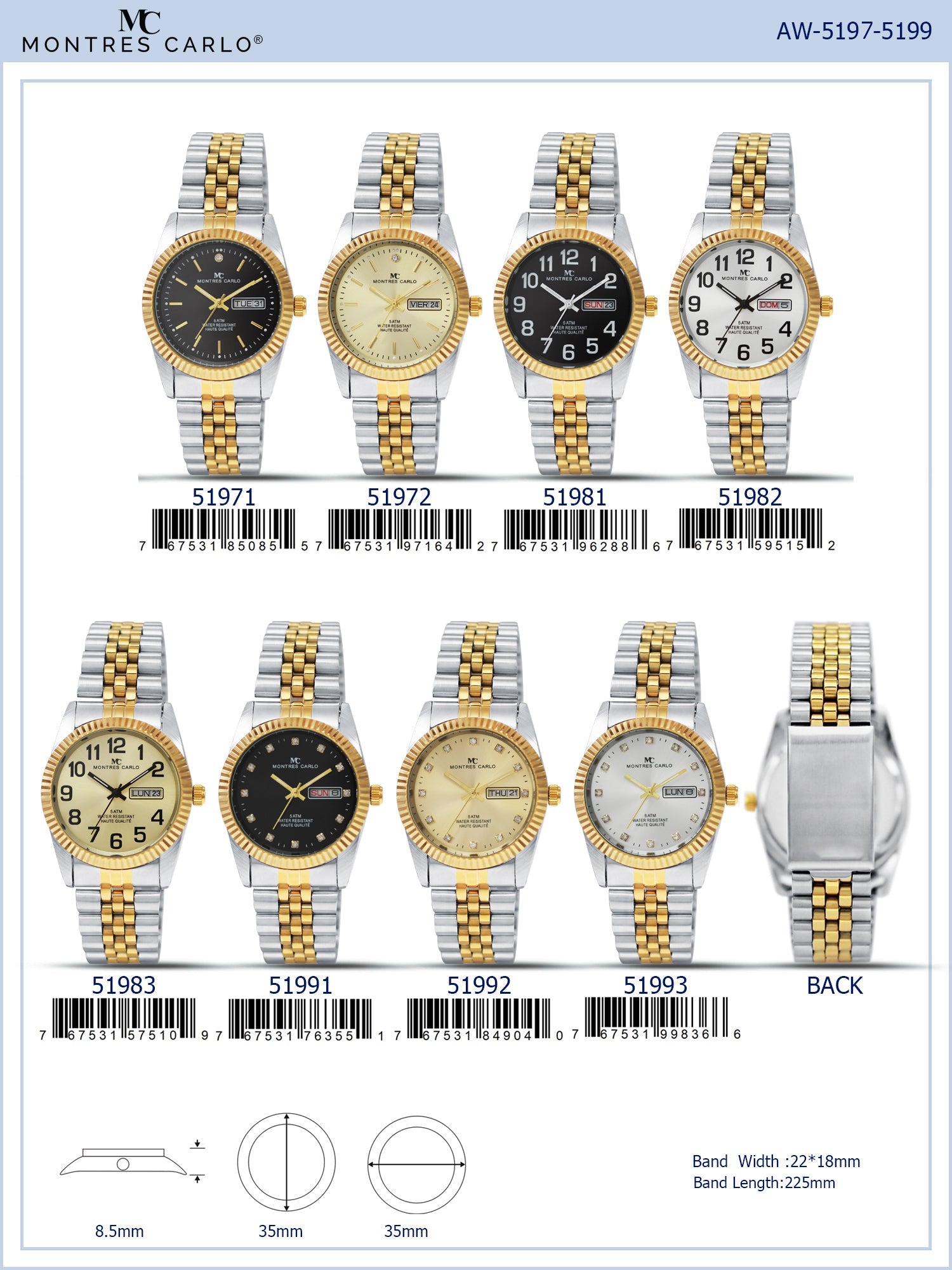 5197-5199 - Metal Band Day and Date Watch