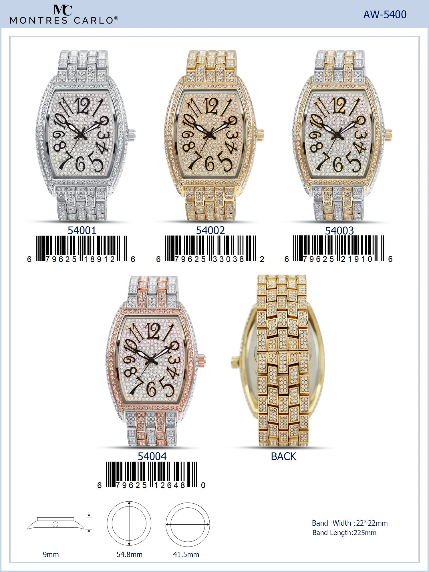 5400-Montres Carlo Iced Metal Band Watch