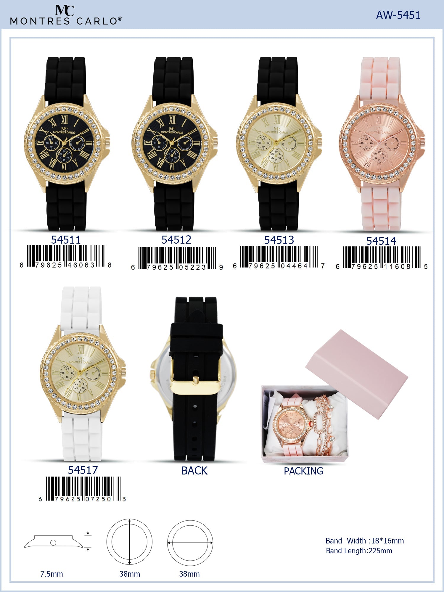 5451-JB31 Gift Boxed Rubber Band Watch with Jewelery Sets