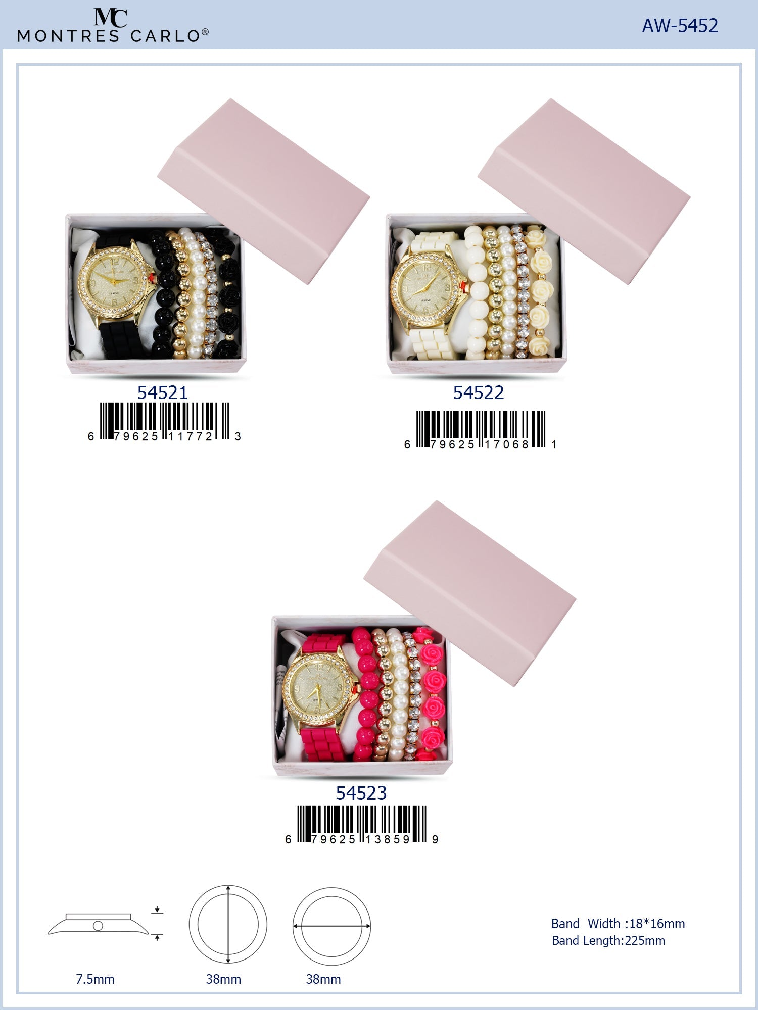 5452-JB31 Gift Boxed Rubber Band Watch with Jewellery Sets