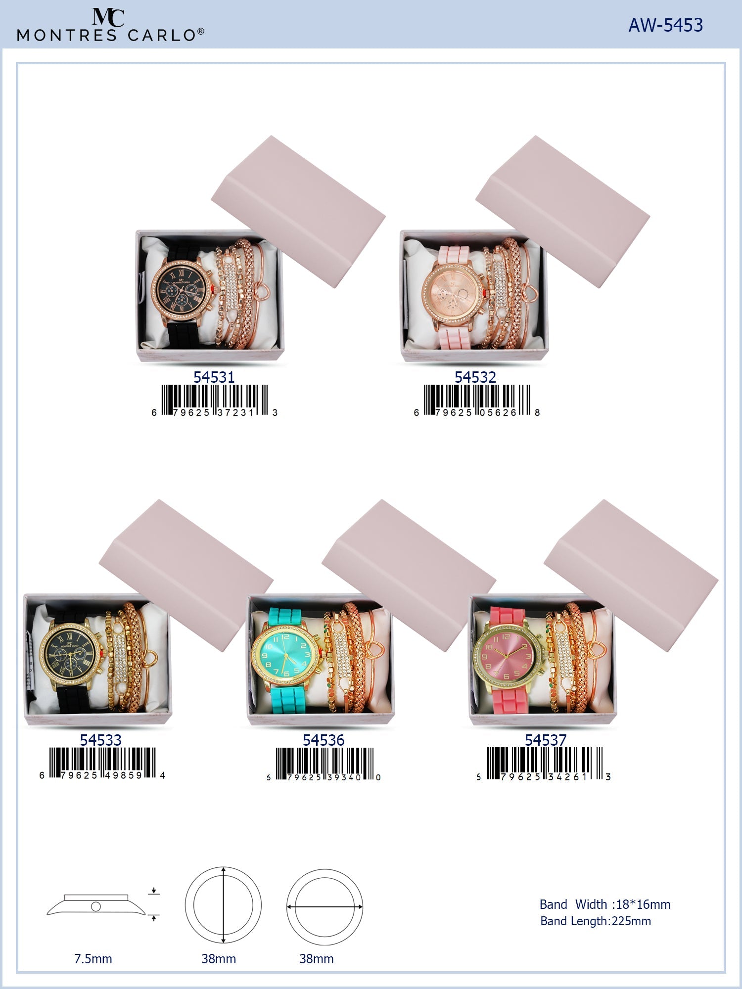 5453-JB31 Gift Boxed Rubber Band Watch with Jewelry Sets