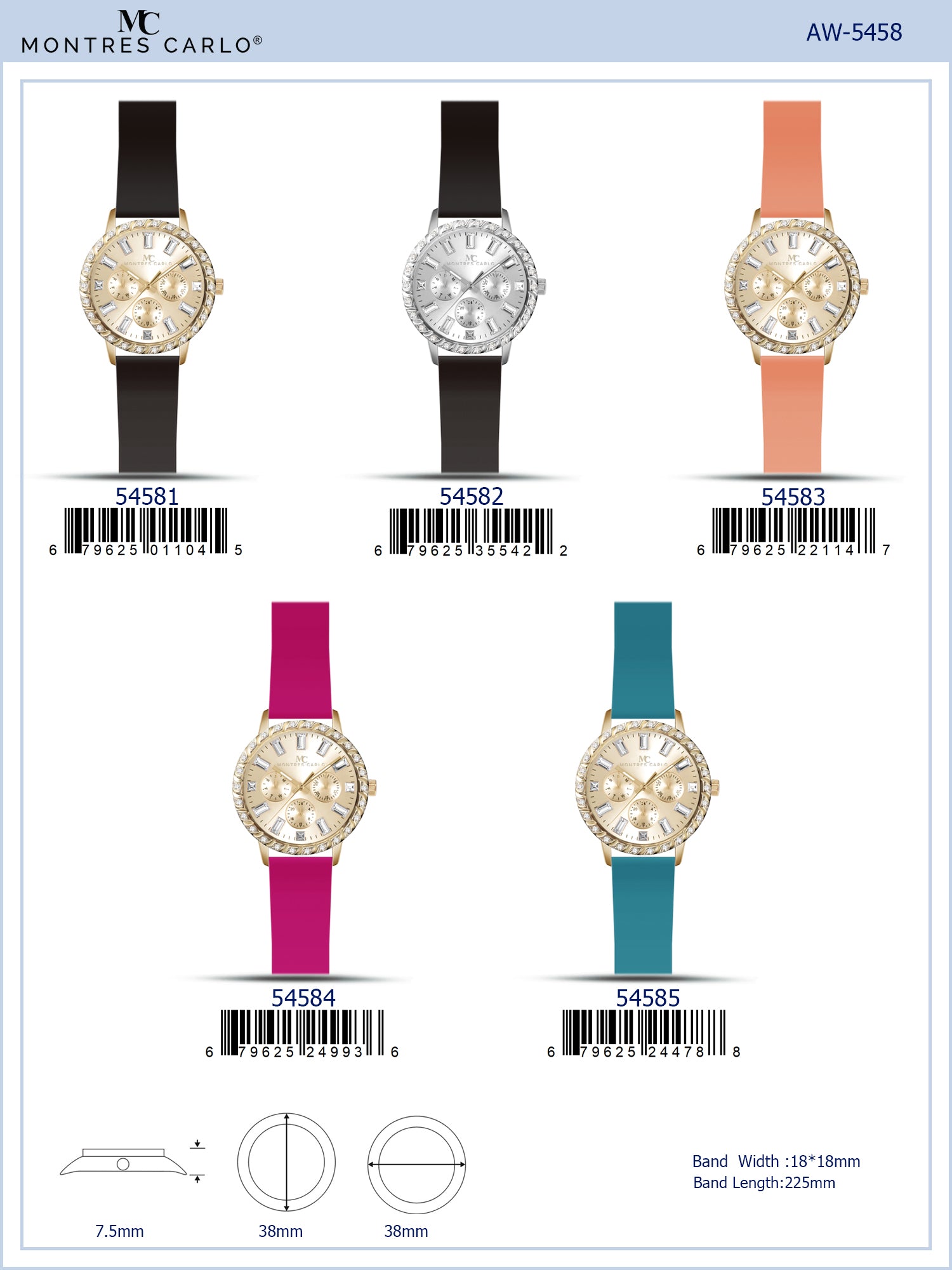 5458-Montres Carlo Silicon Band Watch