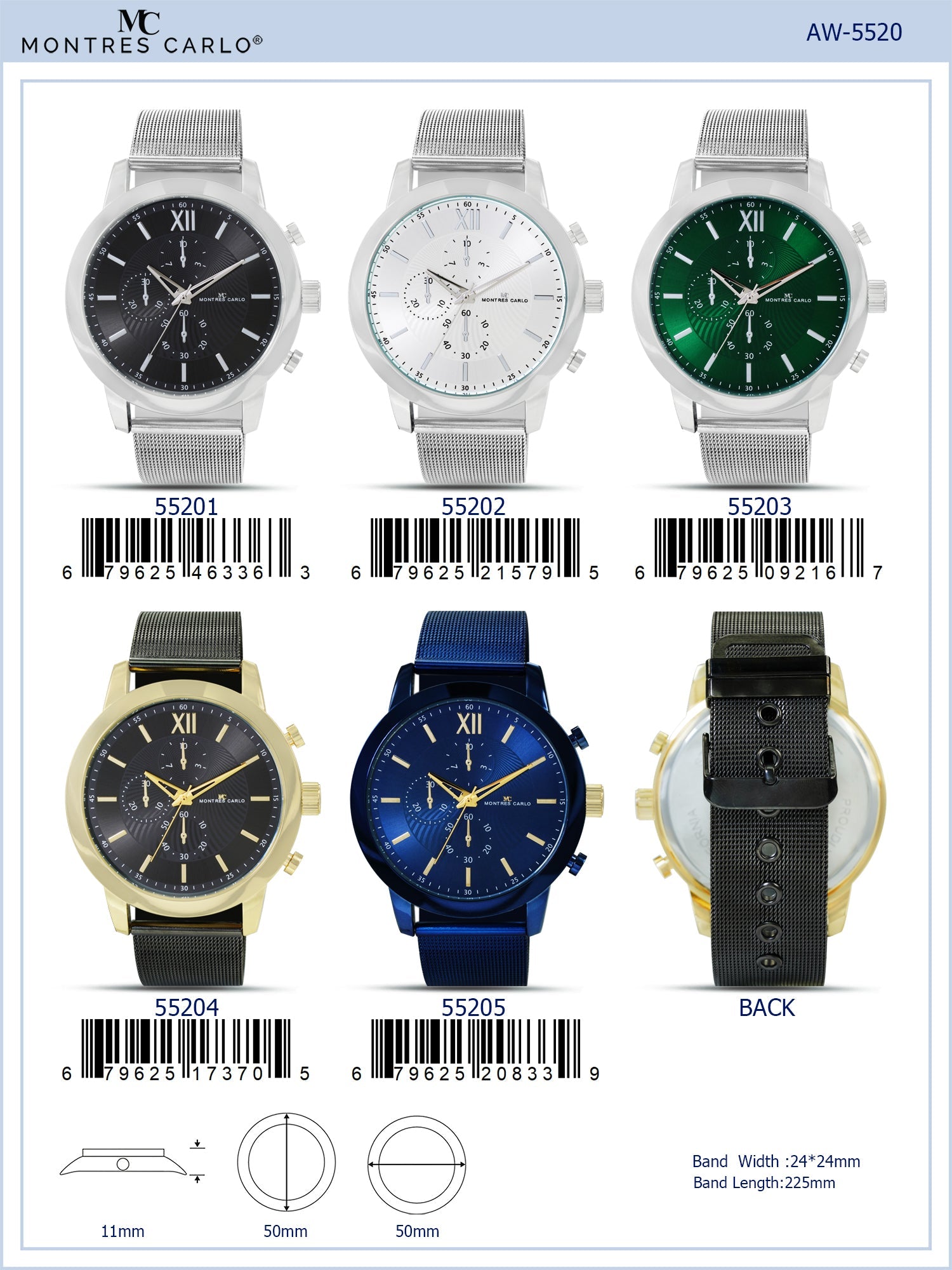 5520-Montres Carlo Metal Band Watch