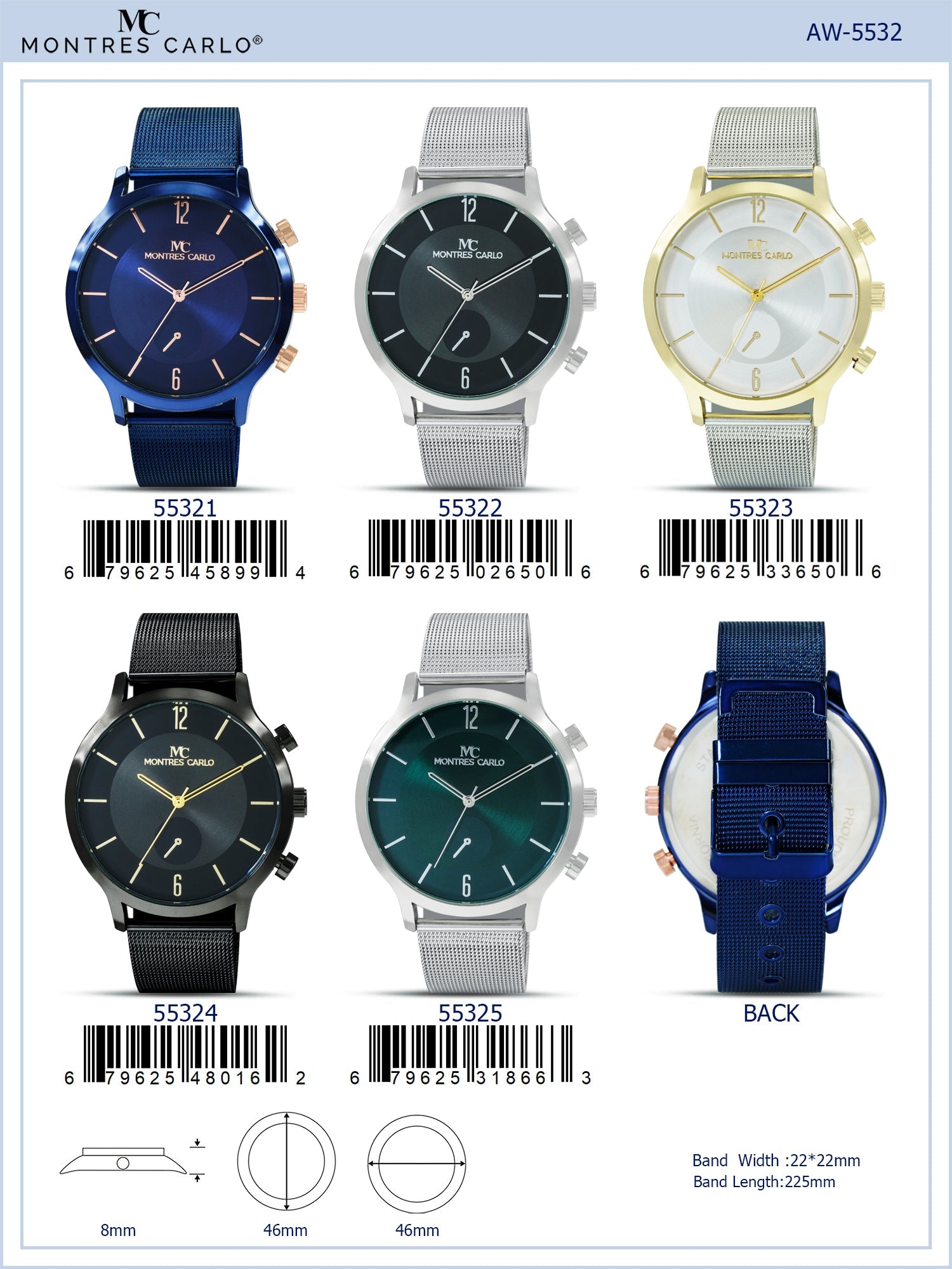 5532-Montres Carlo Mesh Band Watch