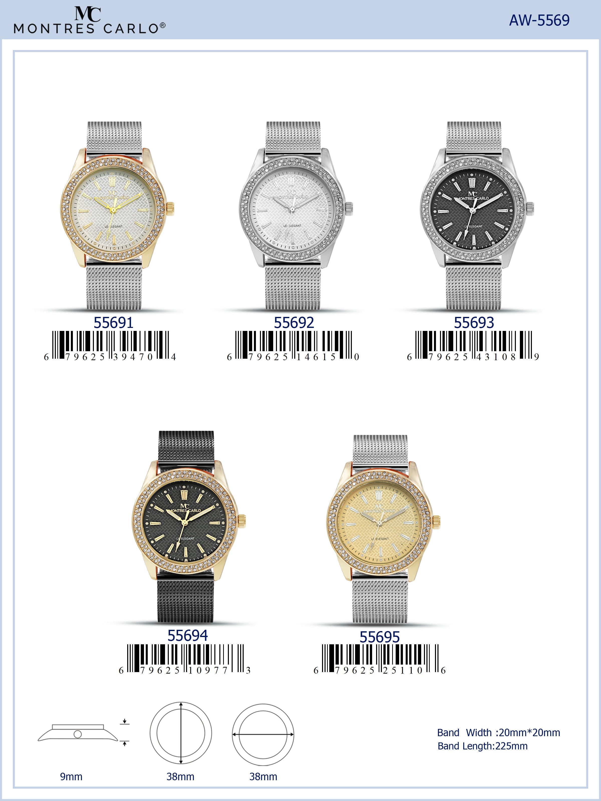 5569-Montres Carlo Mesh Band Watch