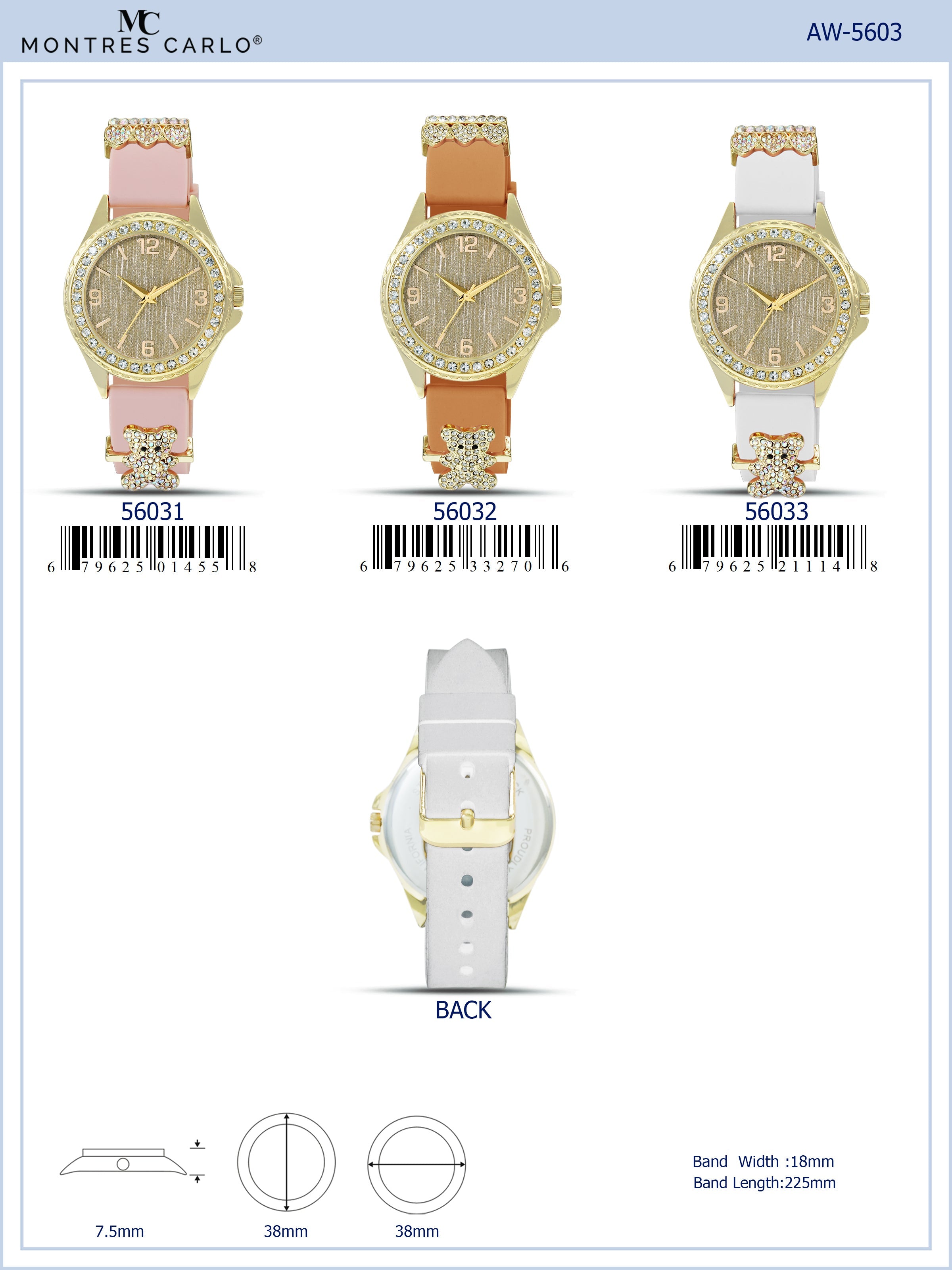 5603-Montres Carlo Silicon Band Watch With Charm
