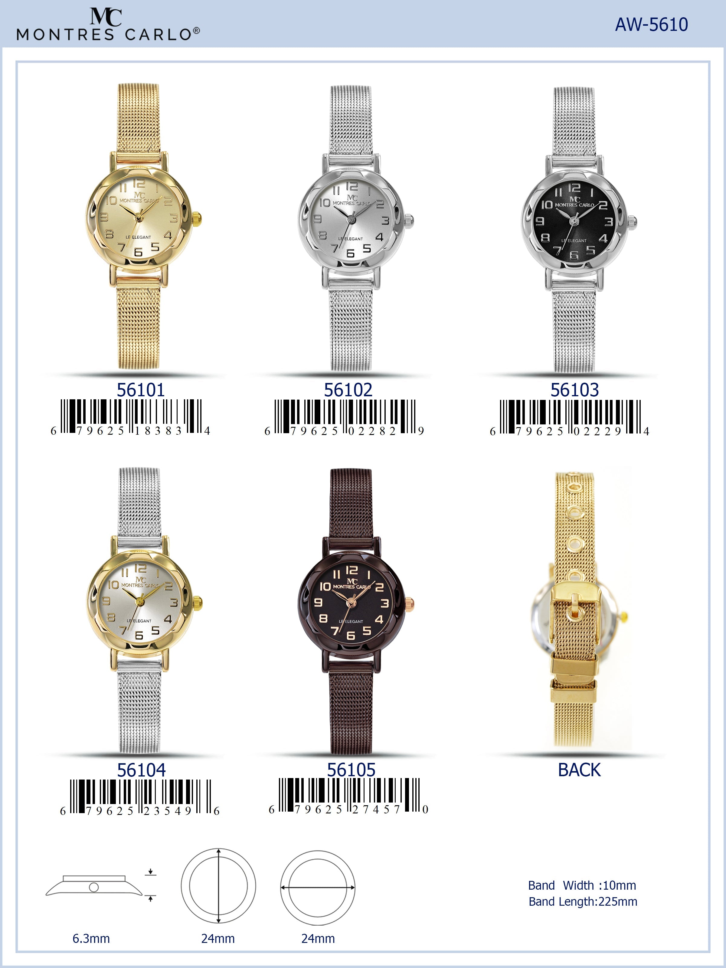 5610-Montres Carlo Mesh Band Watch