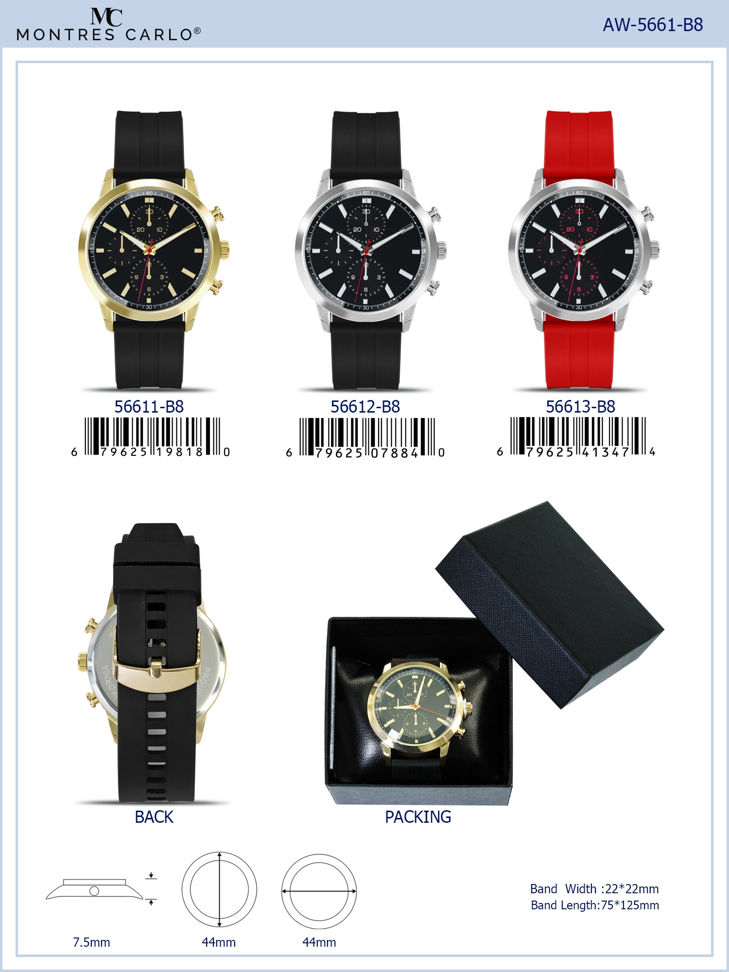 5661-B8 - Prepacked Silicon Band Watch