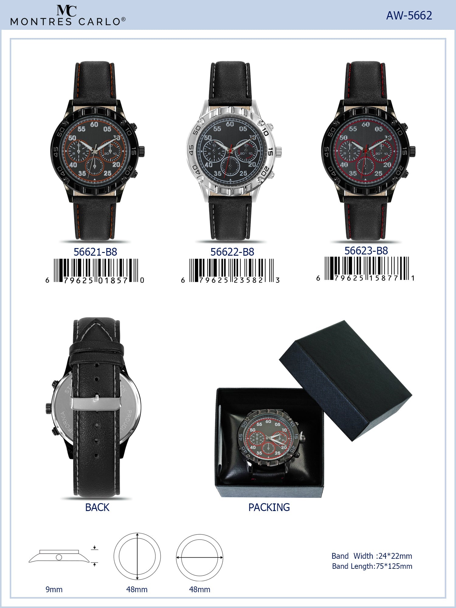 5662-B8 - Prepacked Faux Leather Band Watch