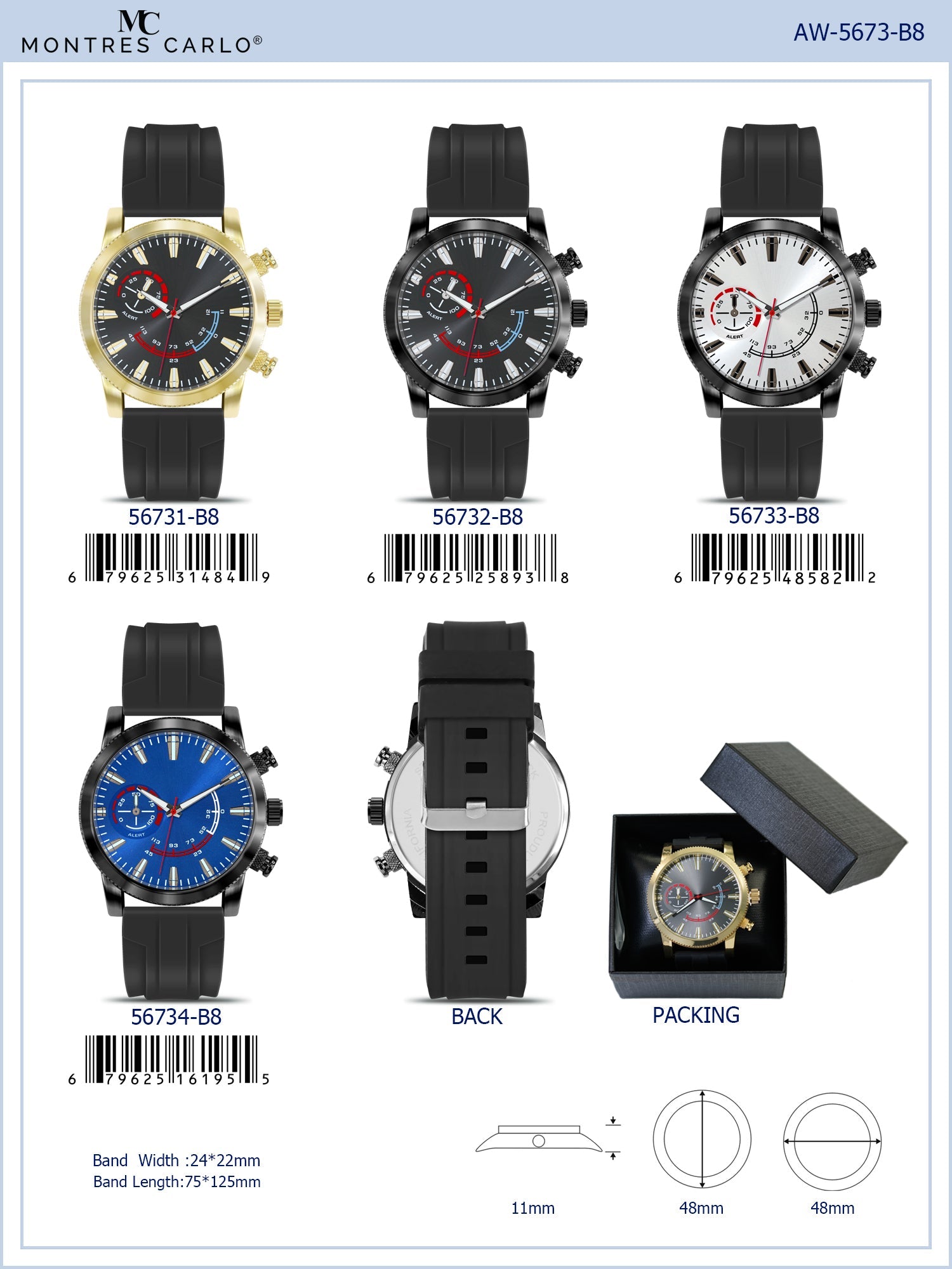 5673-B8 - Prepacked Silicon Band Watch