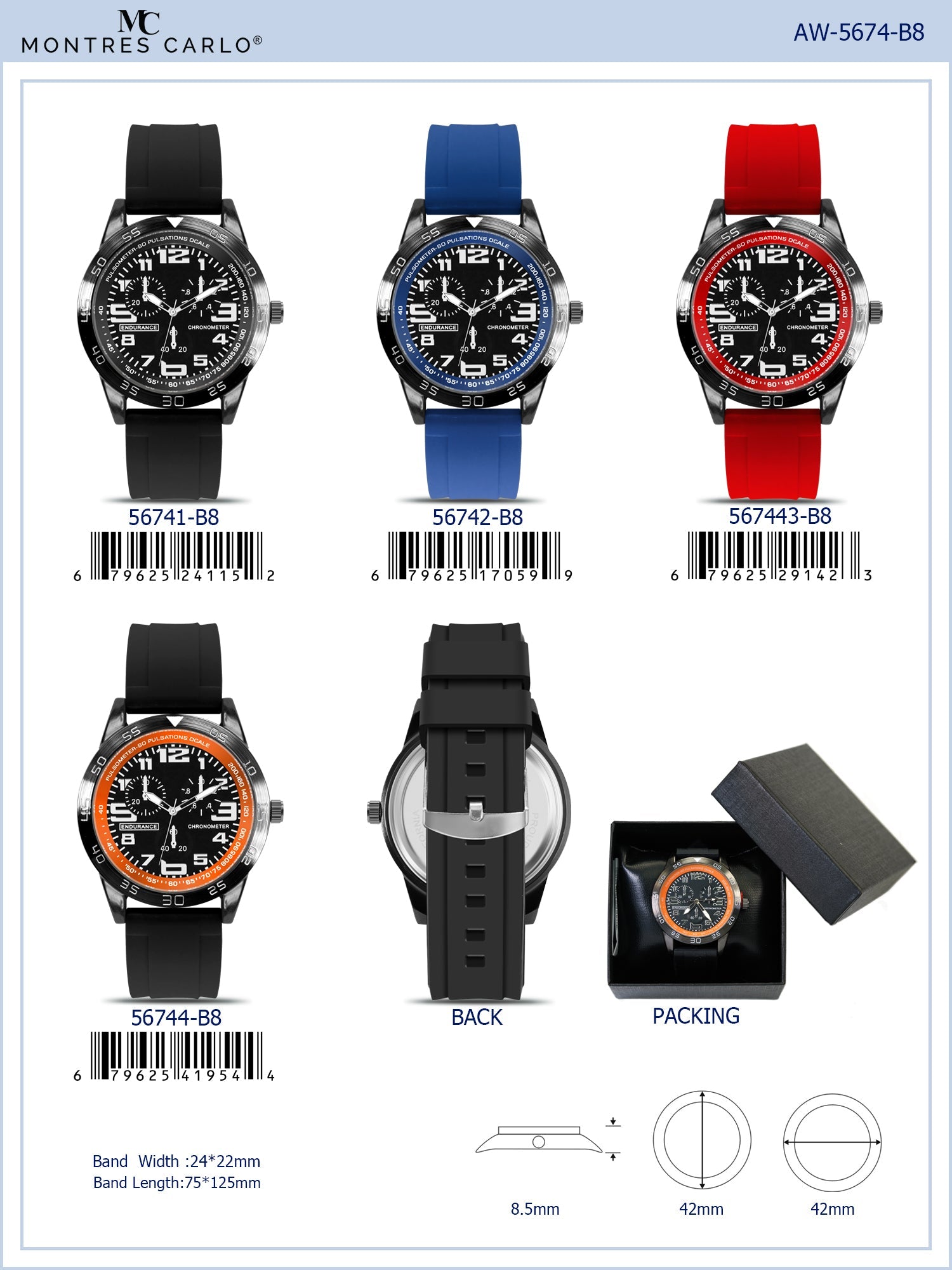 5674-B8 - Prepacked Silicon Band Watch