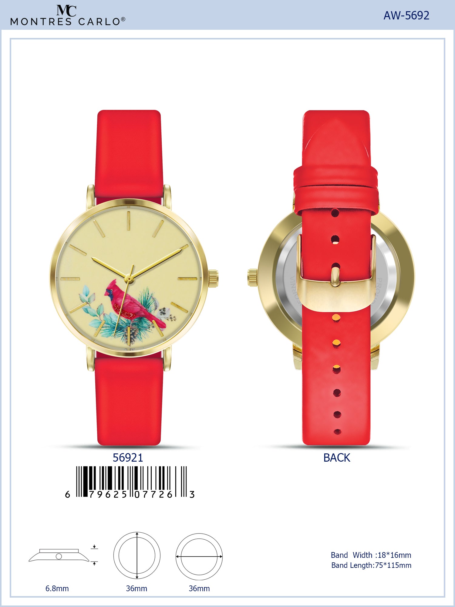 5692-Montres Carlo Faux Leather Band Watch