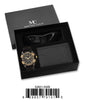 52821-Black/Gold Silicon Band Watch, Card Clip, Polarized Sunglass in G-2028 Gift Box