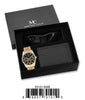 53121-Gold/Black Metal Band Watch, Card Clip, Polarized Sunglass in G-2028 Gift Box