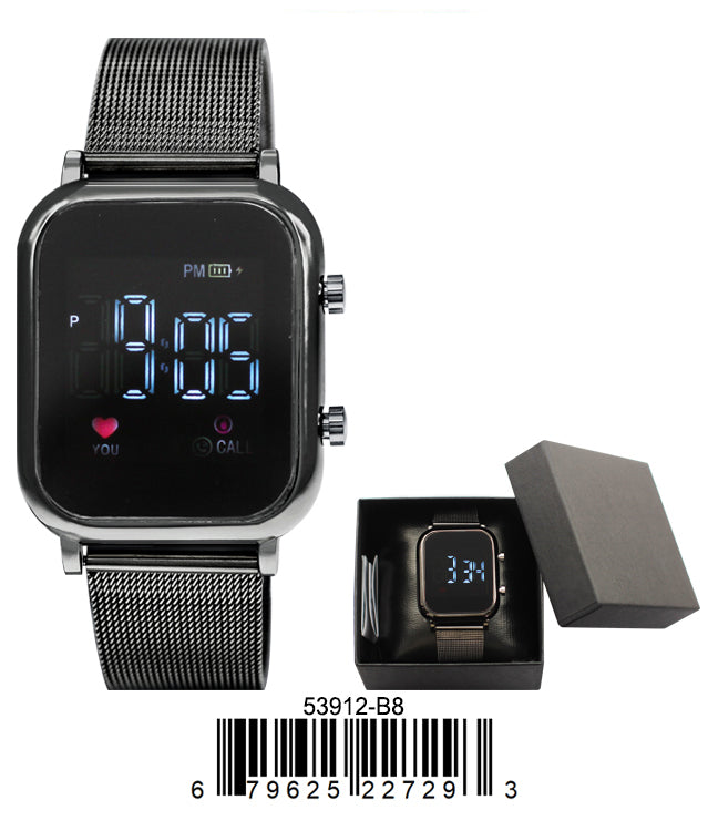 5391 - B8-Boxed Montres Carlo LED Mesh Band Watch